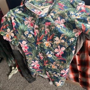 Dixxon Floral Short-Sleeve - Blue with Pink & Green Tropical Print XL
